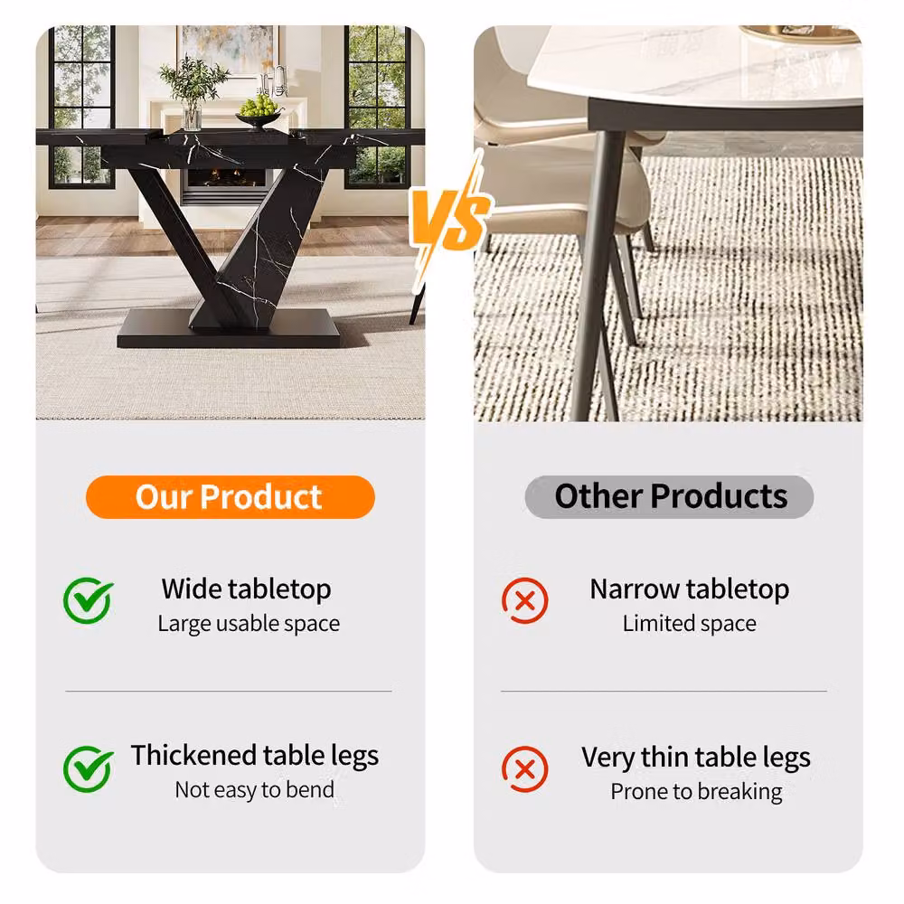 BTM Extendable Rectangular Dining Table in Black with Wood Grain Finish, W: 120 cm, D: 75 cm, H: 75 cm (Extends to 150 cm) – 6