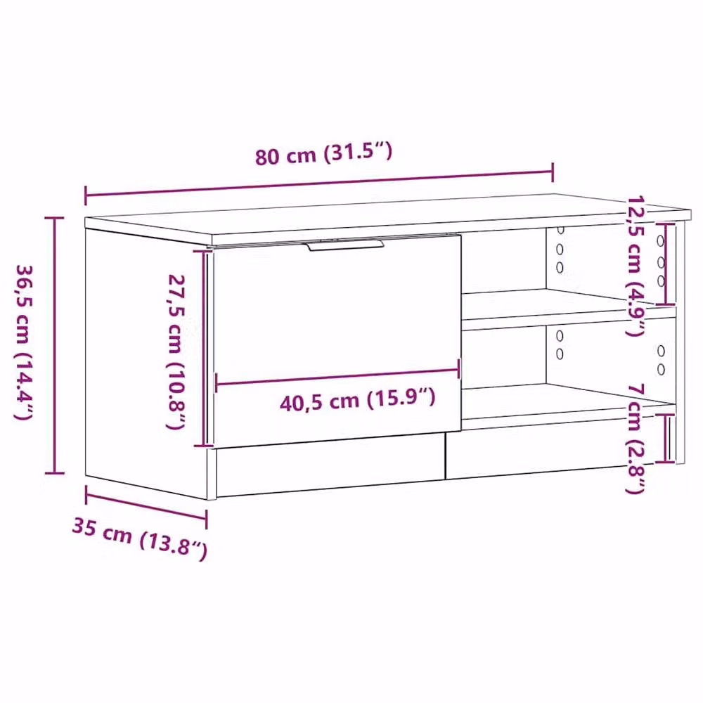 Berkfield Home Modern TV Cabinet in Black Oak, W/D/H: 80 x 35 x 36.5 cm – 5