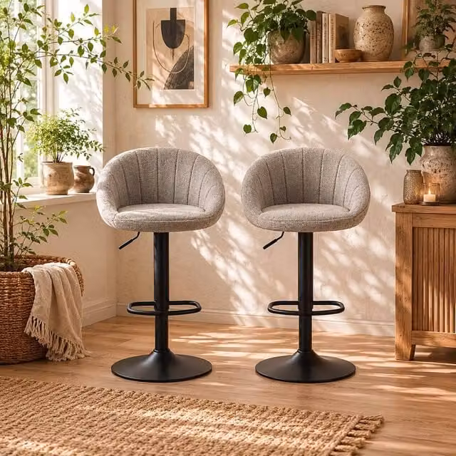 Wyld Haus Relodi Lifa Set of 2 Grey Upholstered Adjustable Swivel Tub Bar Stools