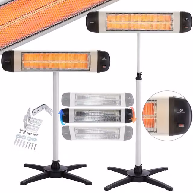 AREBOS Height Adjustable Infrared Radiant Heater with Wall Mounting, Silver