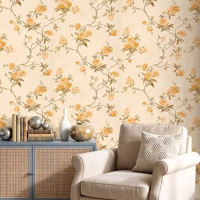 Lifeideas 3D Embossed Non-Woven Floral Botanical Wallpaper in Yellow, Style E