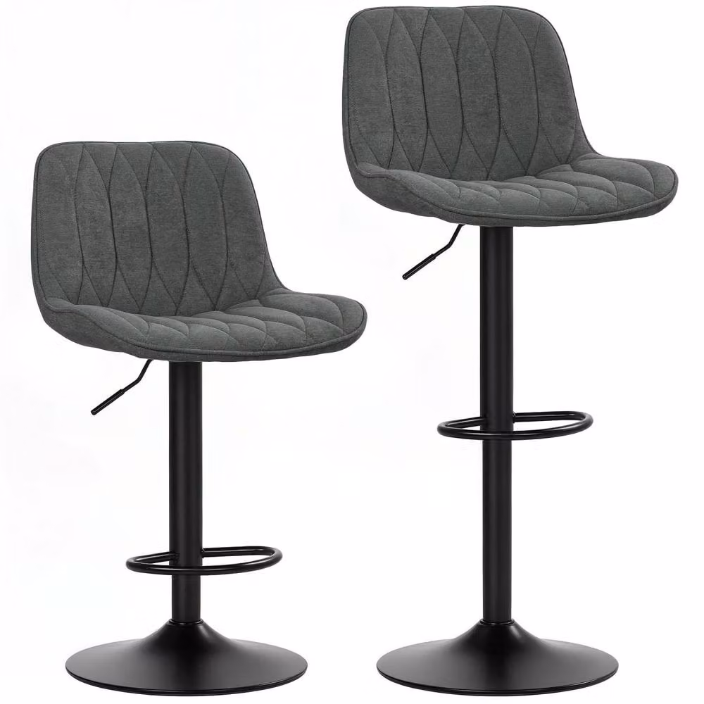 Wyld Haus Likaha Set of 2 Adjustable Swivel Bar Stools in Anthracite Grey Linen Look Fabric – 2
