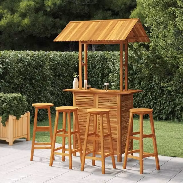 Berkfield Home 5 Piece Garden Bar Set in Brown Solid Acacia Wood – 1