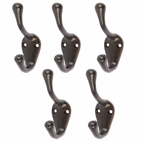 Hammer and Tongs Matt Black Powder-Coated Iron Narrow Hat and Coat Wall Hook, Pack of 5 – 2