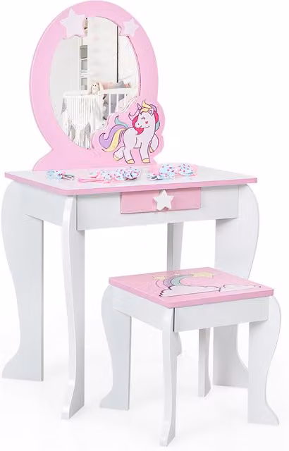 Costway Kids Vanity Table and Chair Set in White
