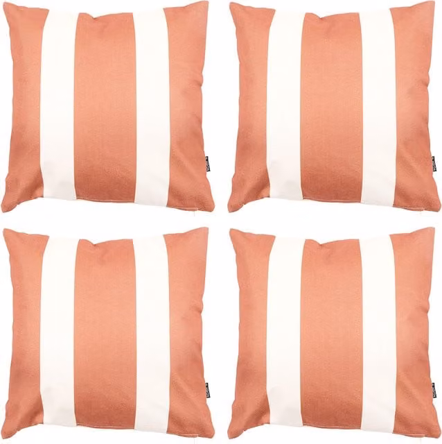ICON Set of 4 Burnt Orange Striped Square Outdoor Deck Cushions in Stain-Repellent Polyester