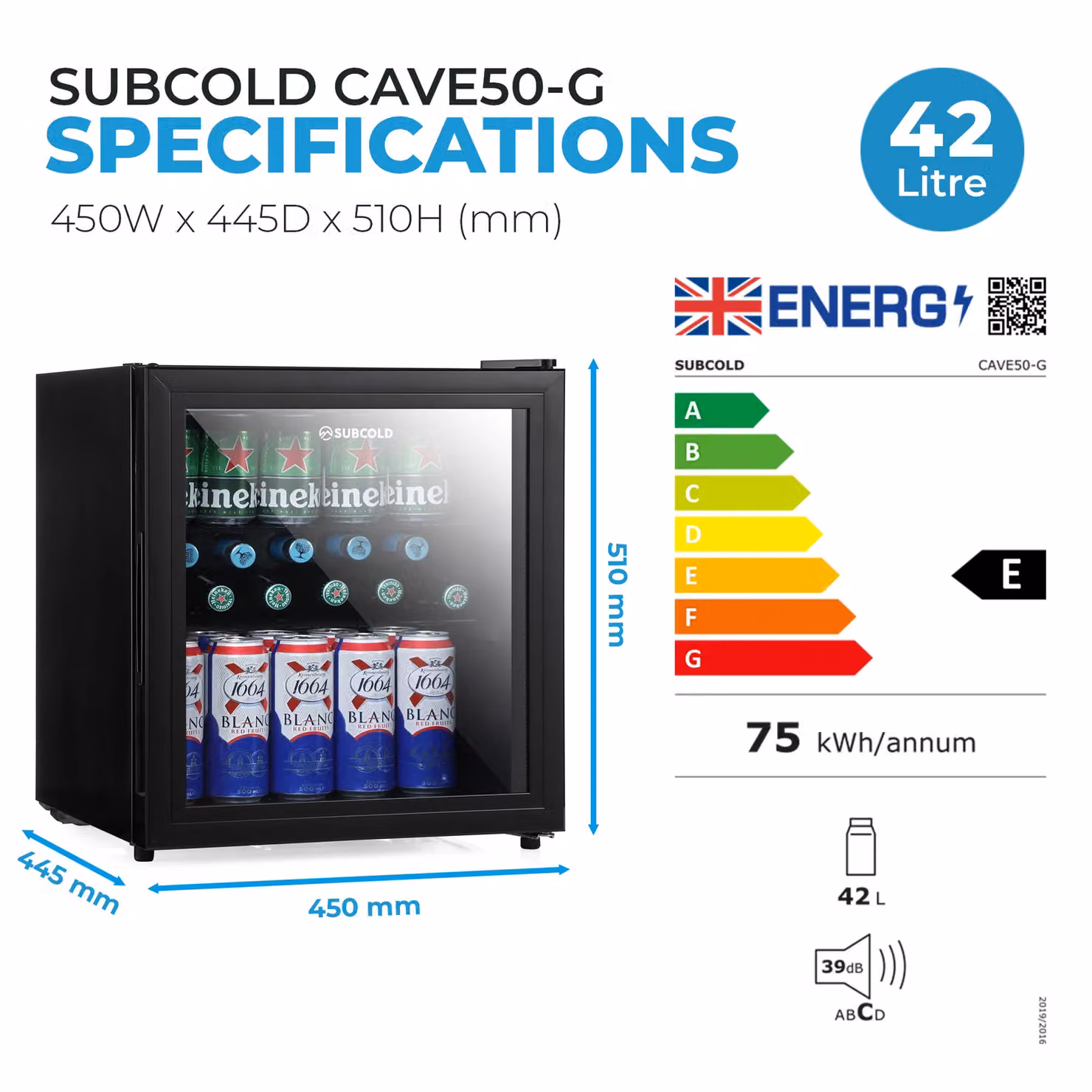 Subcold Cave50 Mini Refrigerator 50L with Glass Door and LED Light in Black – 9