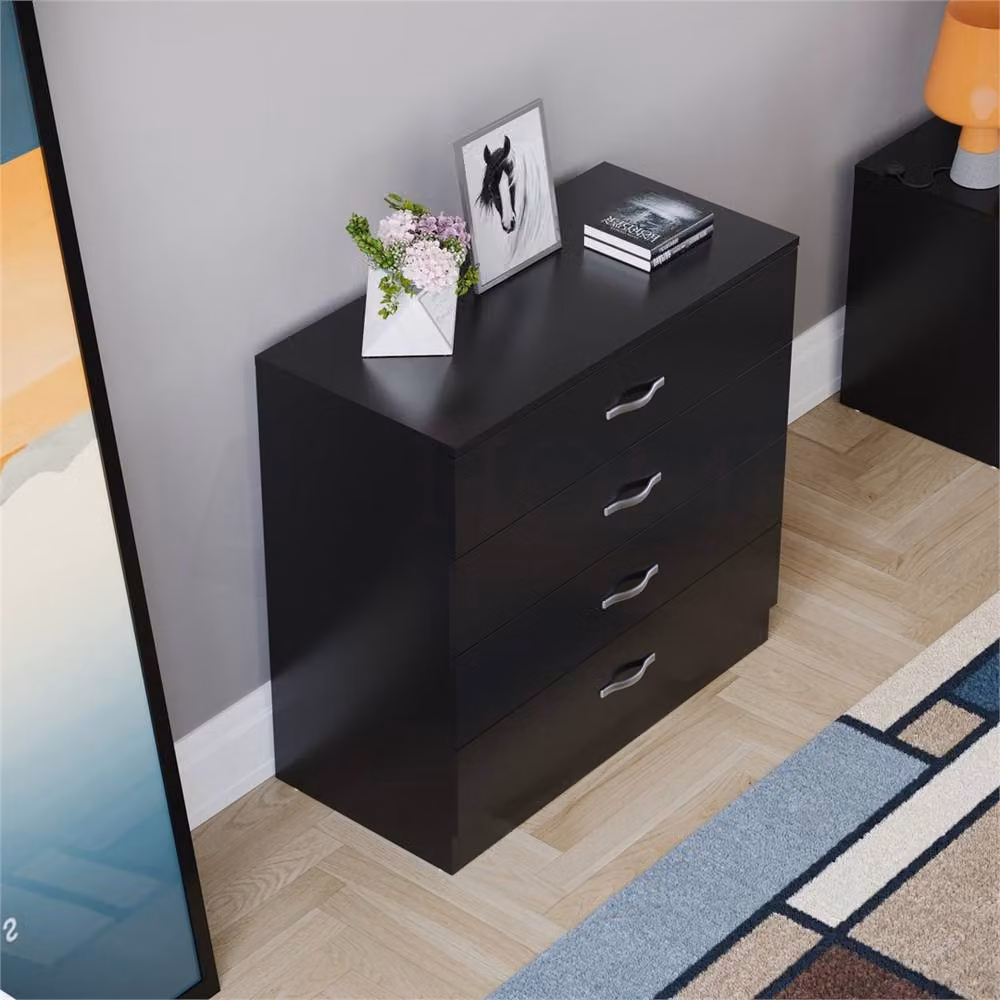 FORGEVIO Modern 4 Drawer Chest in Black with Silver Details – 3