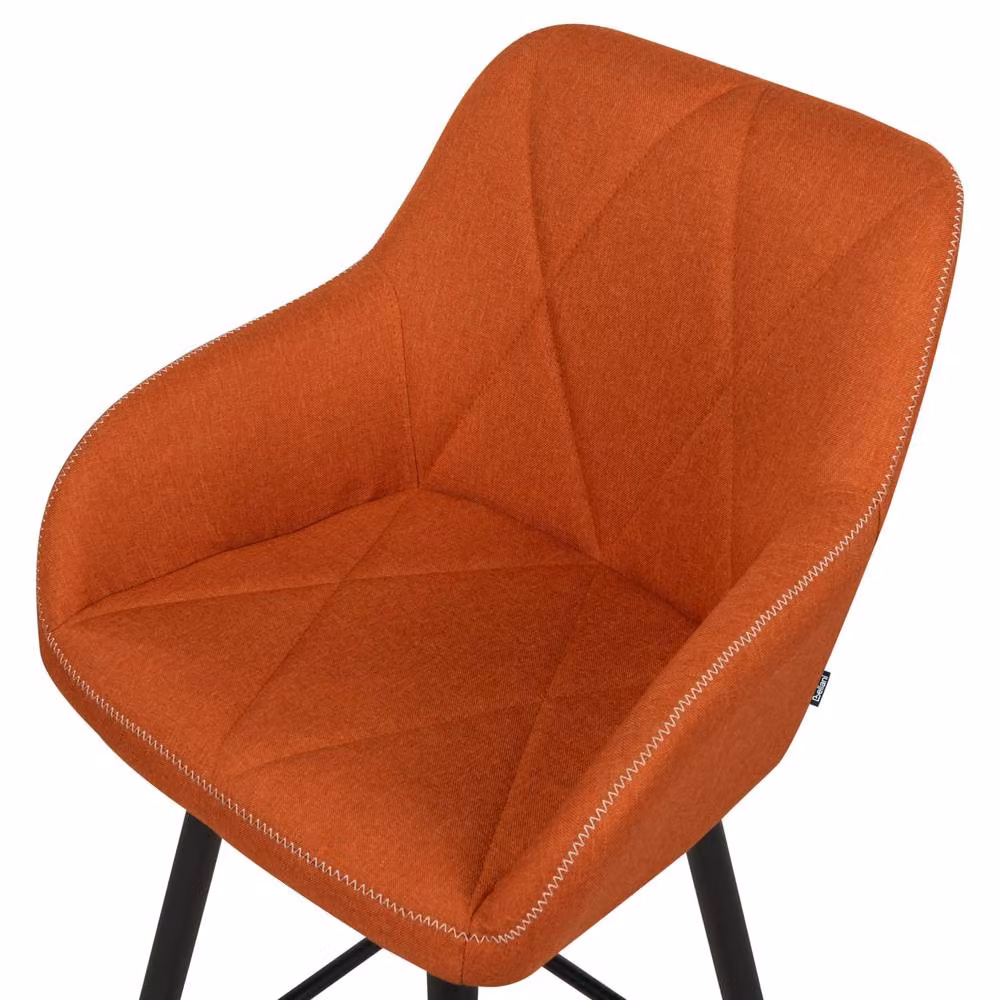 Wyld and Coco Signature Set of 2 Orange Quilted Fabric Bar Stools with Armrests and Powder Coated Metal Frame – 4