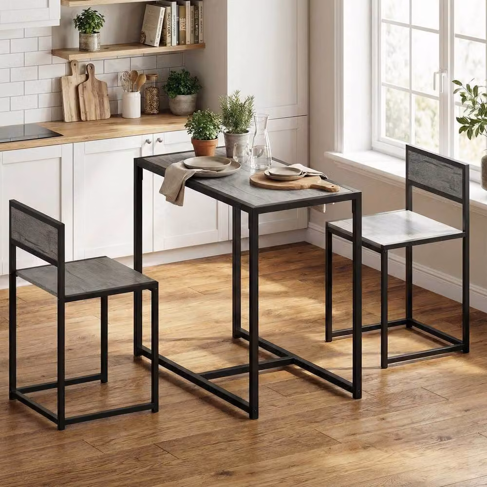 Wyld Haus Nenepa 3 Piece Industrial Dining Set with Rectangular Table and Stools in Charcoal Grey and Black, W/D/H: 90 x 76 x 47 cm – 6