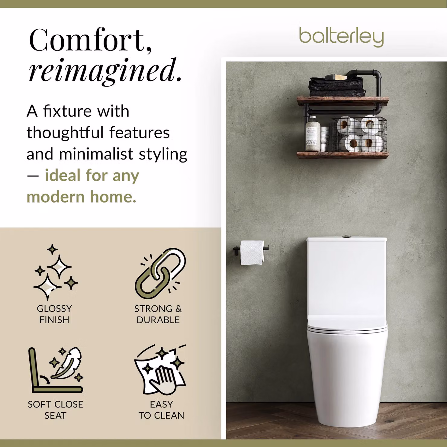 Balterley White Ceramic Flush to Wall Toilet Cistern and Soft Close Sandwich Seat, H 79.0 x W 38.5 x D 61.2 cm – 2