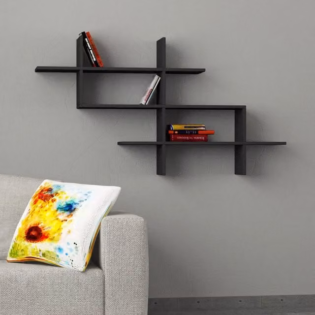 Decortie Halic Modern Wall Mounted Bookcase Display Unit in Anthracite Grey