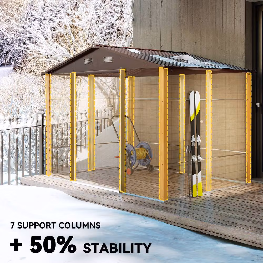Rolipo Galvanised Steel Gable Shed in Brown Wood Effect, W: 274.3 cm, D: 182.9 cm, H: 215.0 cm – 6
