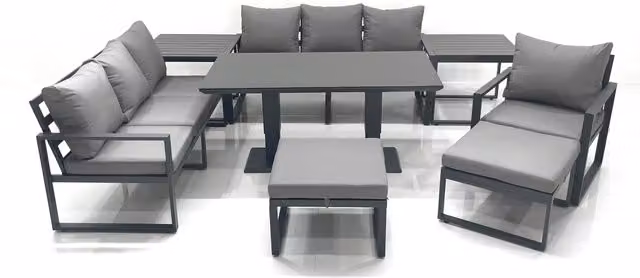 Fimous Aluminium and Glass Outdoor Garden Furniture Set in Dark Grey with Adjustable Rectangular Table