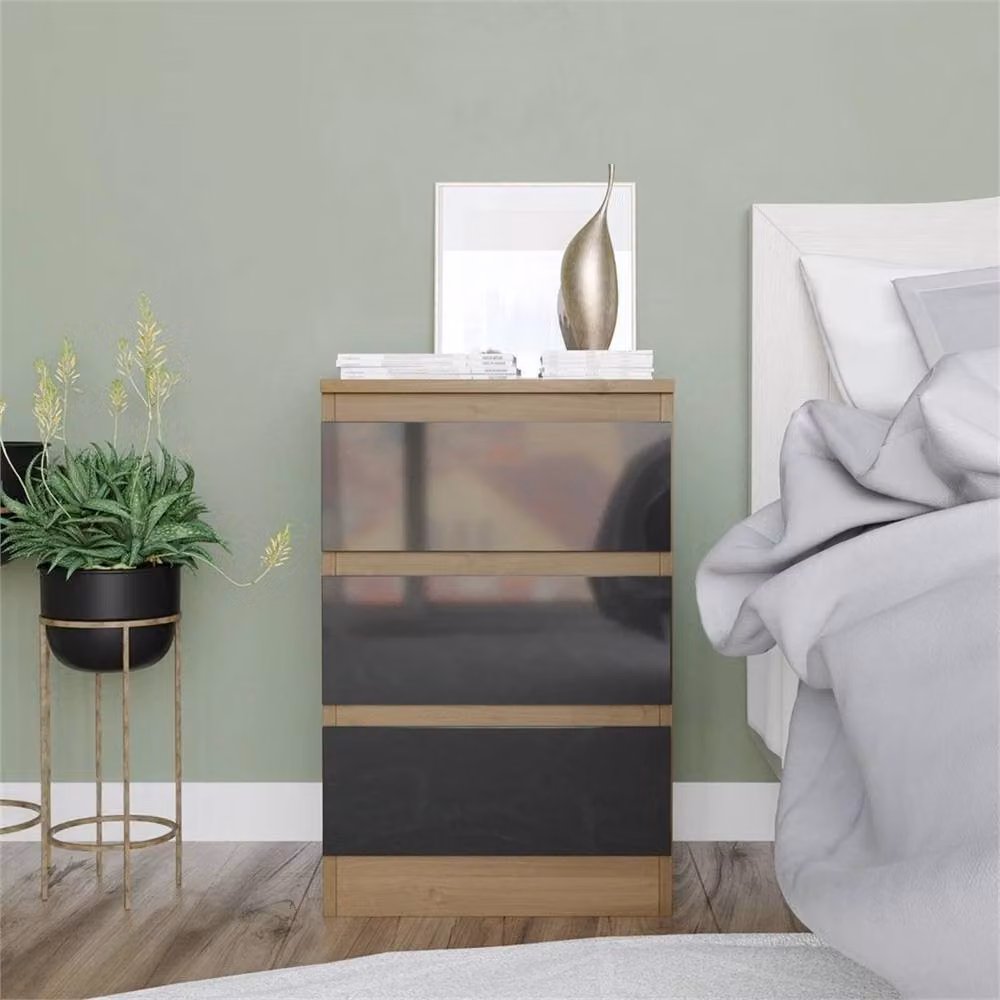 PAWNORA Modern Bedroom Chest Cabinet in Light Oak and Black – 4