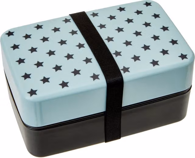 Premier Housewares Compact Light Blue Star Lunch Box with Cutlery, Compartments and Clip Closure
