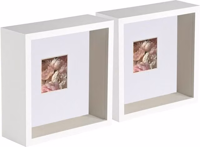 Nicola Spring White 3D Deep Box Square Photo Frame with 2 x 2 inch Mount, 6 x 6 inch