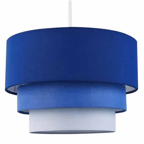 Happy Homewares Contemporary Round Triple Tier Blue Cotton Fabric Pendant Light Shade, Diameter: 30 cm – 1