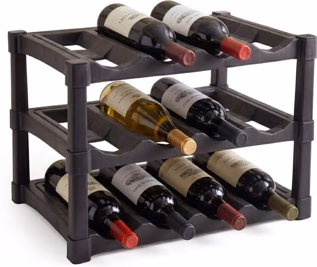 GEEZY 3 Tier Stackable 12 Bottle Wine Rack, Black