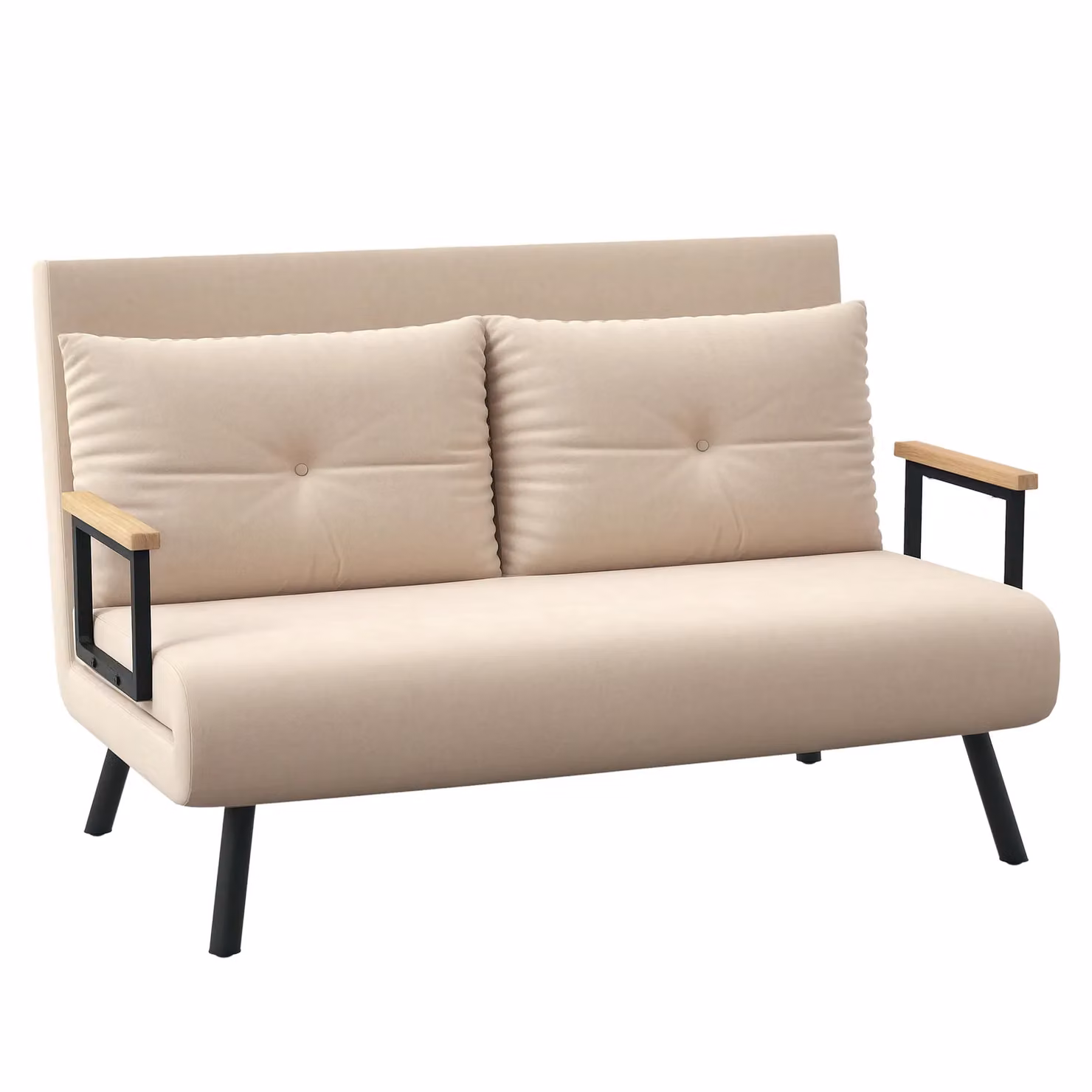 HOMCOM Beige Velvet Click Clack Bed Settee with Metal Frame and Foam Upholstery – 2