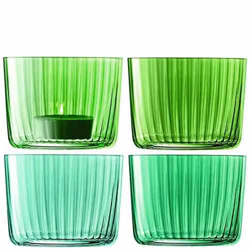 LSA International Gems Tealight Holder, Set of 4, Green, H: 6 cm