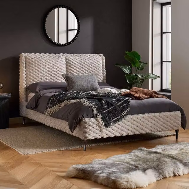 Birlea Tilly White Upholstered Faux Fur Bed