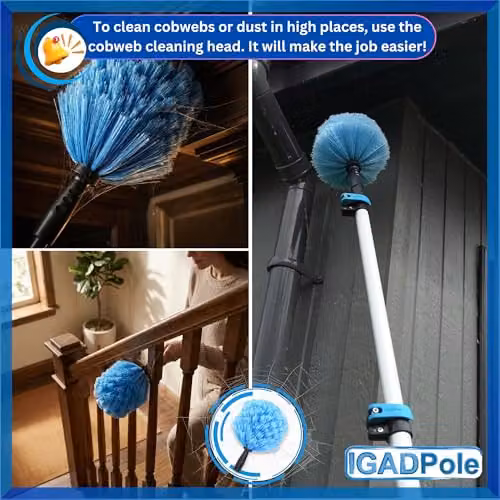 IGAD 17ft Telescopic Water-Fed Solar Panel and Window Cleaning Pole Kit with Brush and Soap Dispenser in Blue – 5