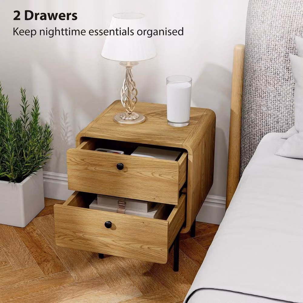 NESTLUNE Modern Bedside Table with 2 Drawers and Rounded Edges, Brown, W: 100 cm, D: 15 cm, H: 15 cm – 3