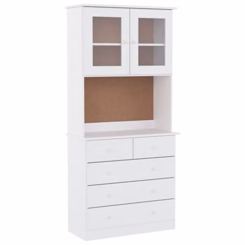 vidaXL ALTA Highboard in White Solid Pine Wood with Glass Doors and Internal Drawers, W/D/H: 77 x 35 x 165 cm – 1