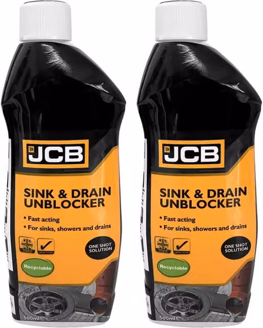 JCB Heavy Duty Sink and Drain Unblocker, 2 x 500ml, White