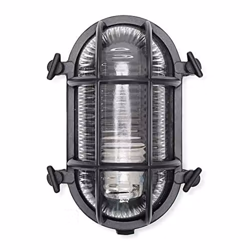 ValueLights Bow Oval IP64 Black Metal Outdoor Wall Light with LED Bulb – 1