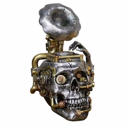 Gifts Direct 2 U Steampunk Skull Record Player Vintage Bronze and Gold Ornament