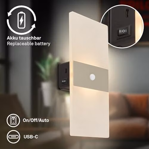 Briloner Sticklights Rechargeable LED Wall Light with Motion Sensor, Gold/Brass, W/D/H: 22 x 4 x 10 cm – 5