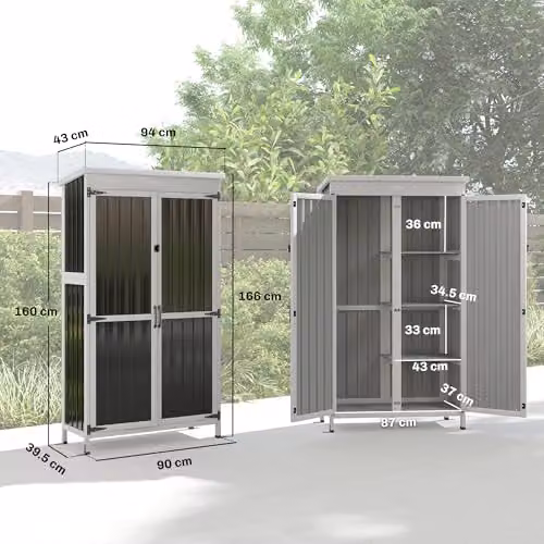 Outsunny Outdoor Storage Cabinet with Double Doors and Shelving, White and Black, W/D/H: 94 x 43 x 166 cm – 6