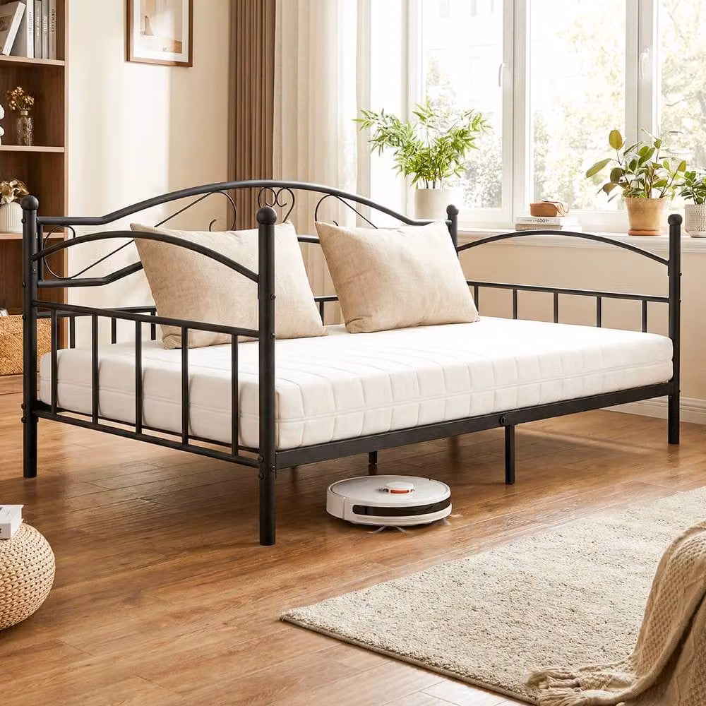 Gymax Single Metal Daybed Frame with Classic Headboard in Black – 3