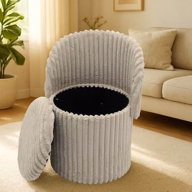 Gaveno Cavailia 3 In 1 Harp Ribbed Ottoman Storage Stool in Natural Beige