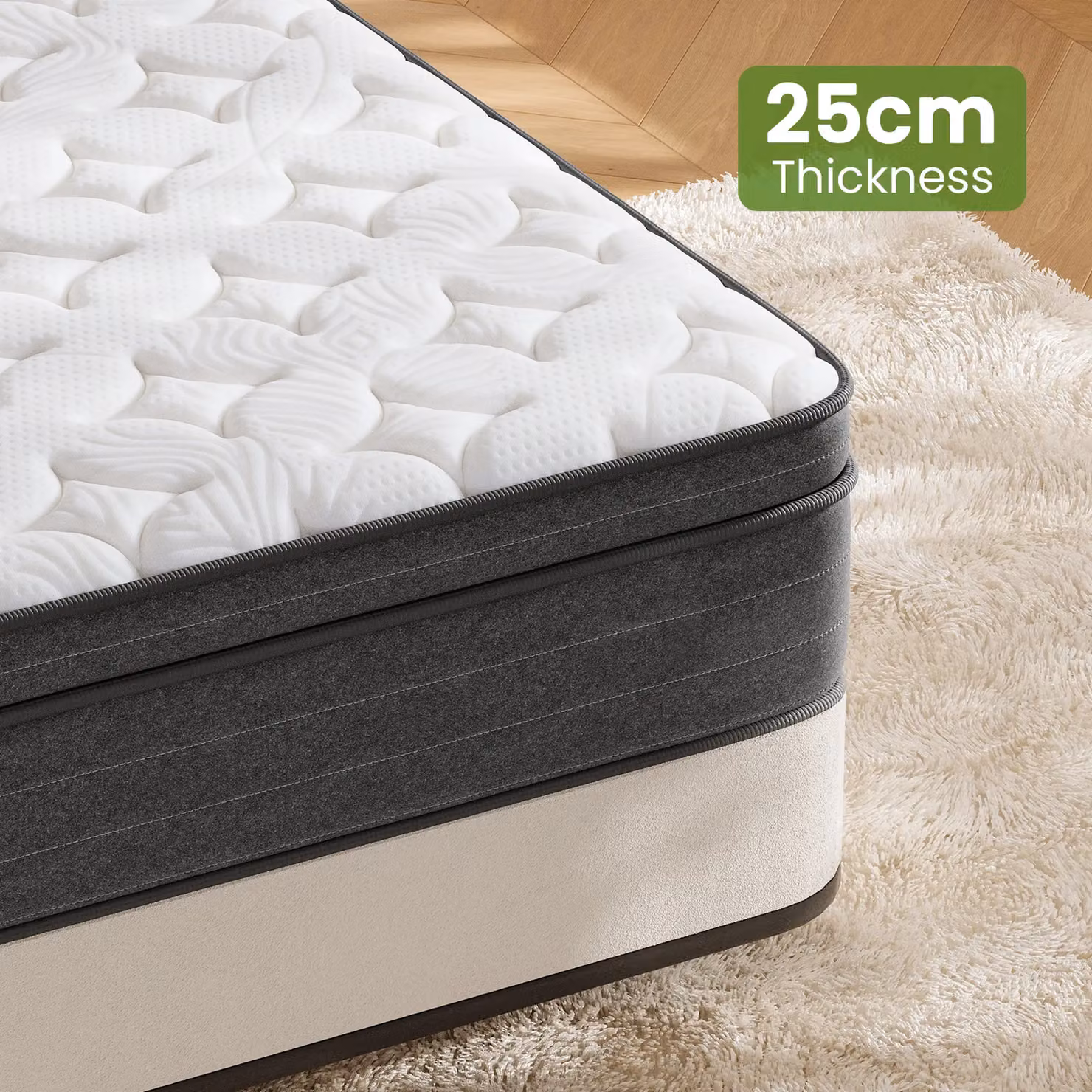 Dprodo Super King Hybrid Mattress, Medium Firm Memory Foam and Pocketed Springs, White, H 25 cm x W 200 cm x D 200 cm – 4
