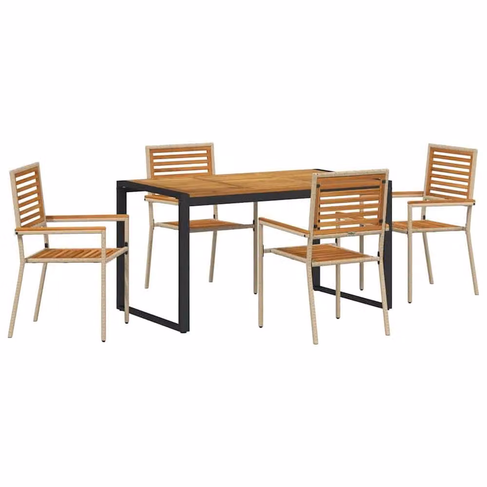 Berkfield Home 5 Piece Beige Poly Rattan and Acacia Wood Garden Dining Set – 2