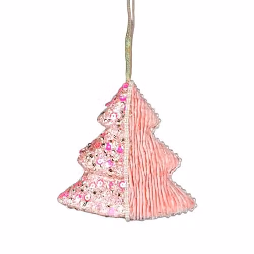 Shatchi Glamour Christmas Tree Hanging Pendant in Pink, White and Gold, 12cm – 1