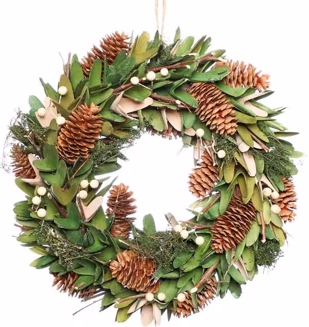 Dibor Green and White Christmas Wreath with Leaves, Diameter: 35 cm – 1