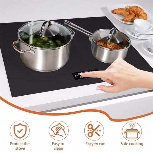 SPETLEK Large Black Silicone Induction Hob Mat Anti-Scratch Kitchen Protector Cover