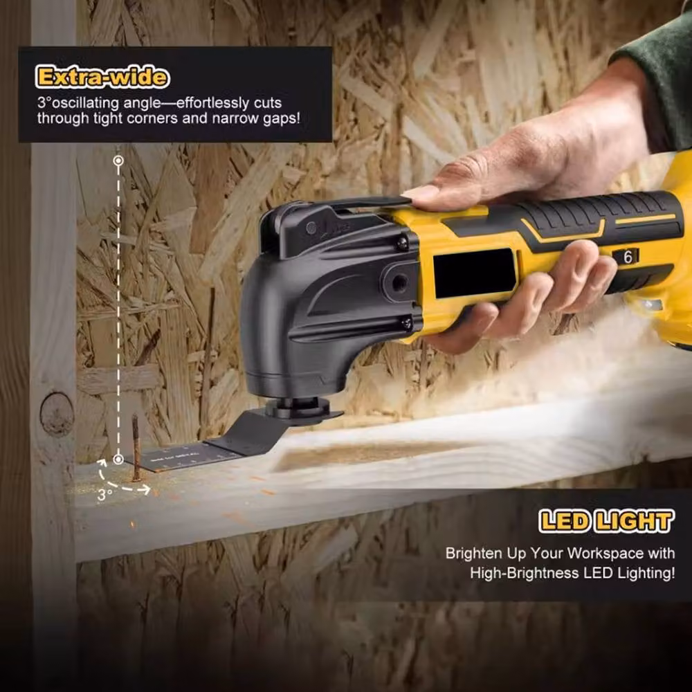 Hinsinc 6-Speed Multi Tool for DeWalt 18V 20V Brushless with LED and Rechargeable Battery, Yellow and Multicolour – 4