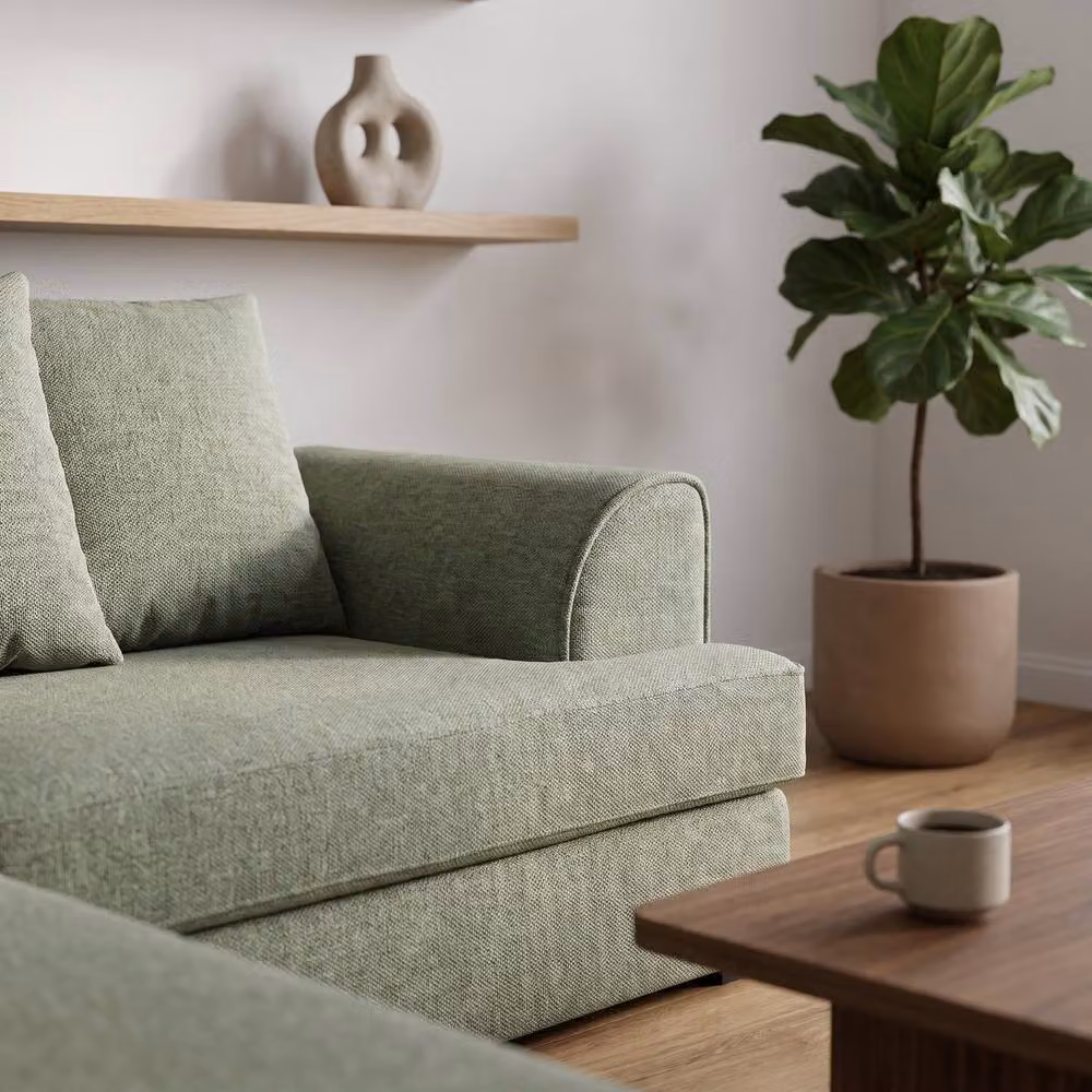 Abakus Direct Ferguson Green Bouclé L-Shape Corner Sofa with Deep Seats and Scatter Cushions – 2