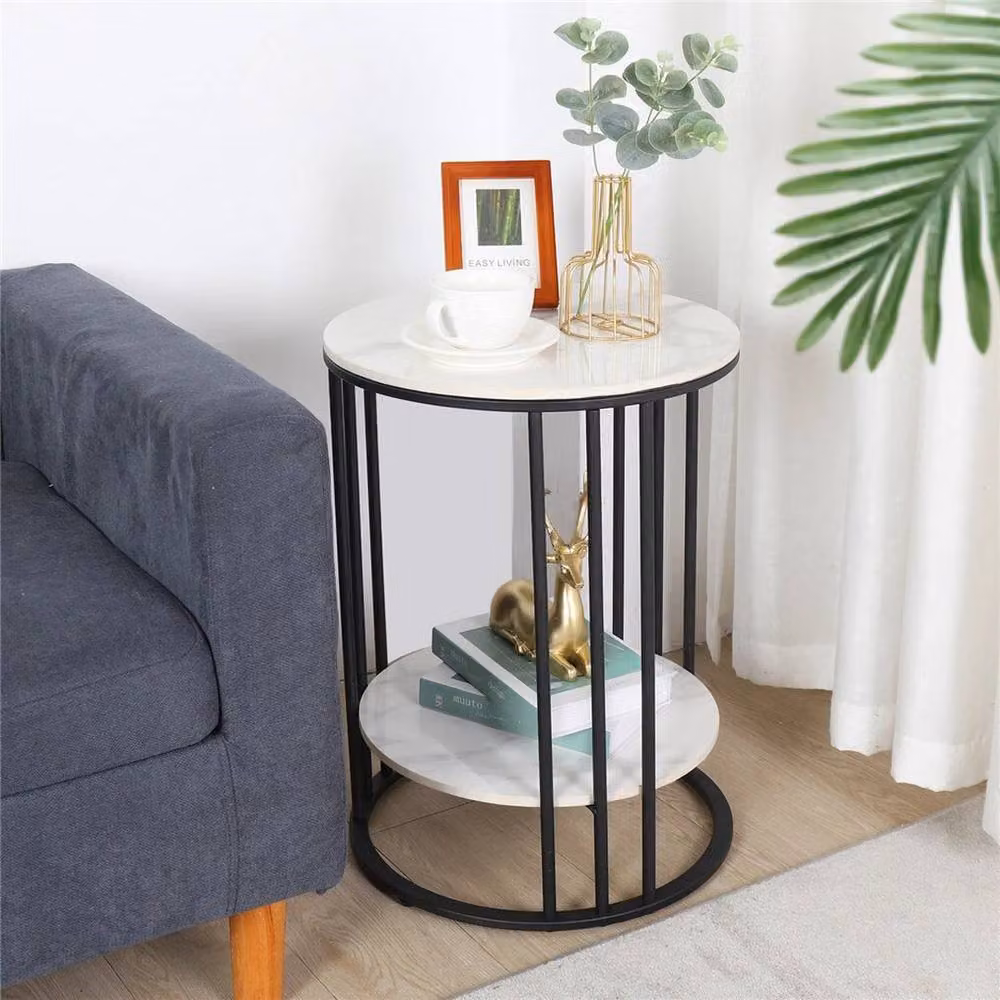 FLAVORA Black and White Round Modern Coffee Table with Glossy Ceramic Top – 3