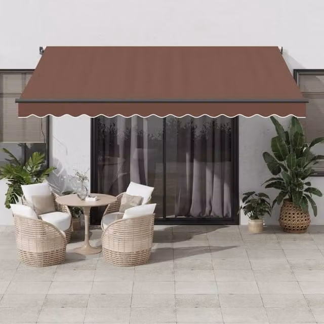 Berkfield Home Manual Retractable Aluminium Folding Arm Awning in Brown, W: 400 cm, D: 300 cm – 1
