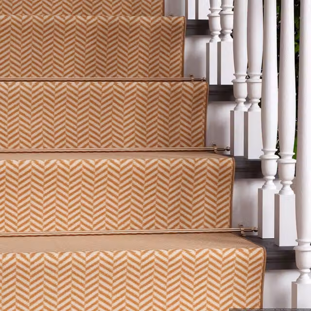 The Rug House Tan Herringbone Cut To Measure Stair Carpet Runner, Width: 70 cm, Length: 182 cm, Beige
