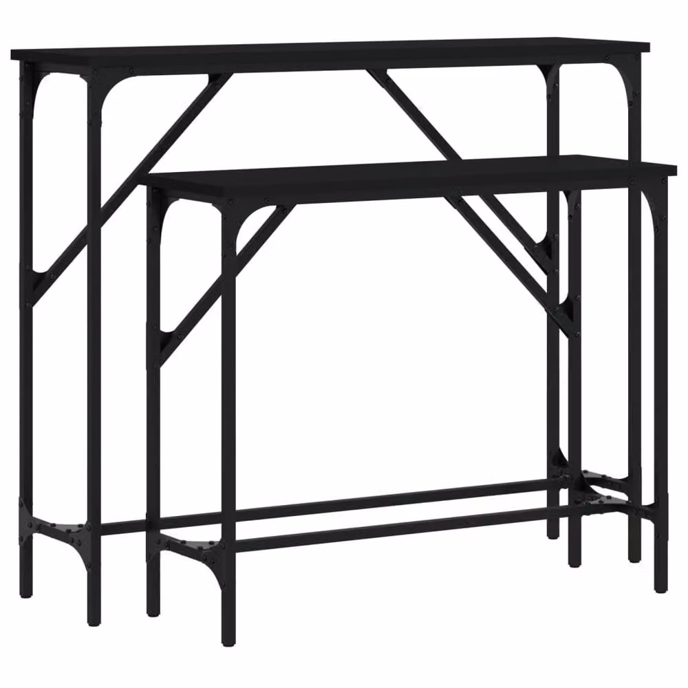 Berkfield Home Set of 2 Black Decorative Console Tables with Nested Tops and Engineered Wood Construction – 3