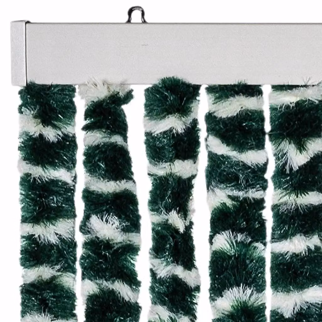 Berkfield Home Chenille Fly Curtain, Green and White Striped, W: 100 cm, H: 230 cm – 3