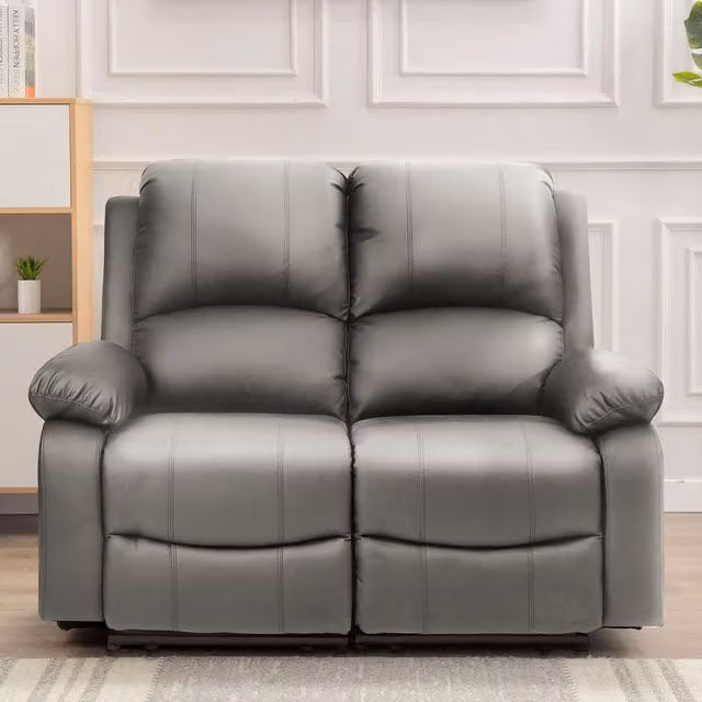 Comfy Living Bonded Leather Reclining 2 Seater Sofa in Light Grey