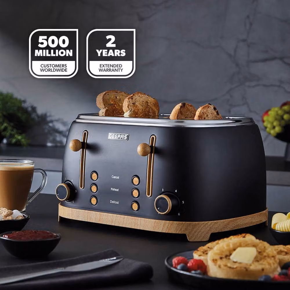 Geepas NordiQ 4 Slice Toaster with Wood Effect Finish and Dual Controls, Black – 2